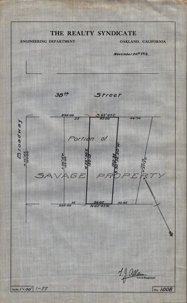 Map showing a Portion of the Savage Property at 38th Street and Broadway, dated November 24, 1911.