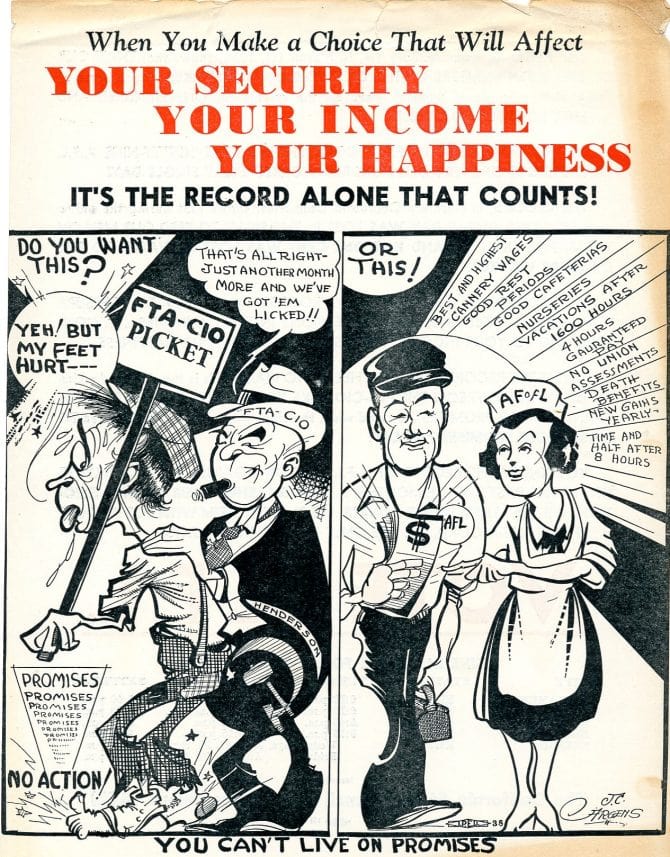 Anti-C.I.O. flyer issued by the California State Council of Cannery Unions (AFL), circa 1946.