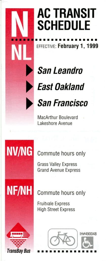 AC Transit N line schedule, 1999.