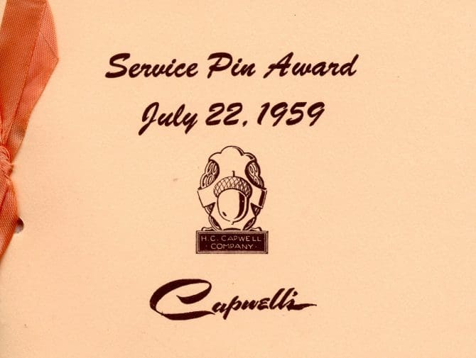 Service Pin Award booklet from July 22, 1959.