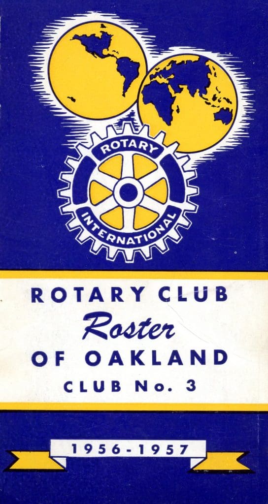 Cover of the 1956-1957 Rotary Club of Oakland Roster.
