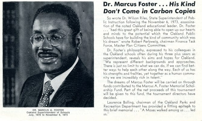 A tribute to Dr. Marcus Foster written after his assassination.