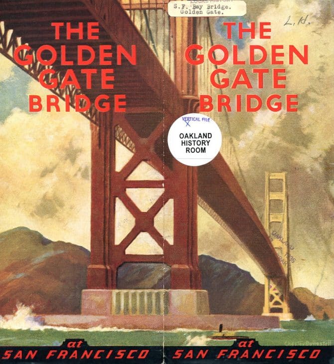 Golden Gate Bridge pamphlet, circa 1936, with artwork by Chester Bonestell.