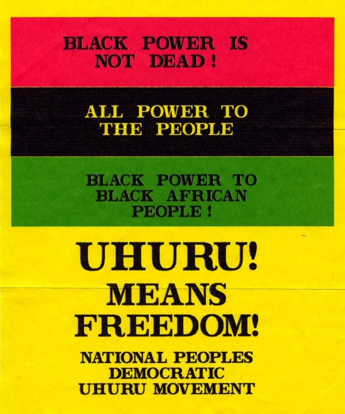 National Peoples Democratic Uhuru Movement flyer, 1990s.