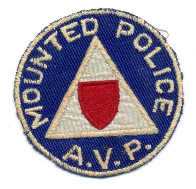 Auxiliary Volunteer Police Mounted Police uniform patch.
