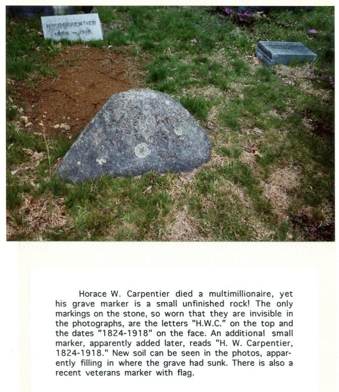 Horace W. Carpentier's grave in Barkersville Cemetery, Providence, Saratoga County, New York in 2002.