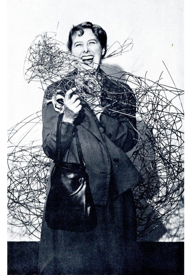 Portrait of Claire Falkenstein from a 1958 Oakland Art Museum exhibition program.