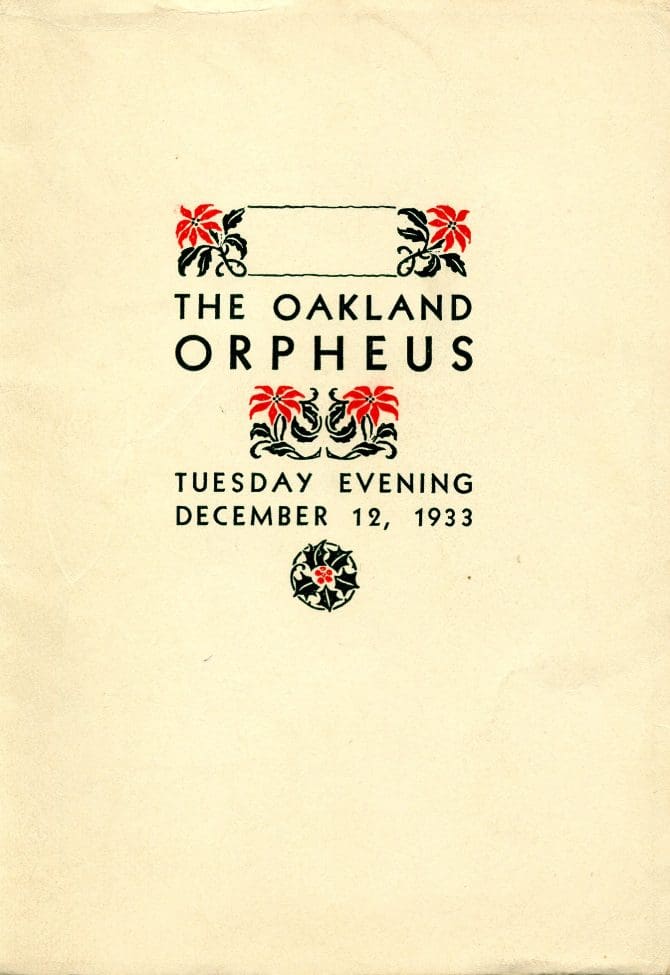Program from the December 12, 1933 Oakland Orpheus concert.