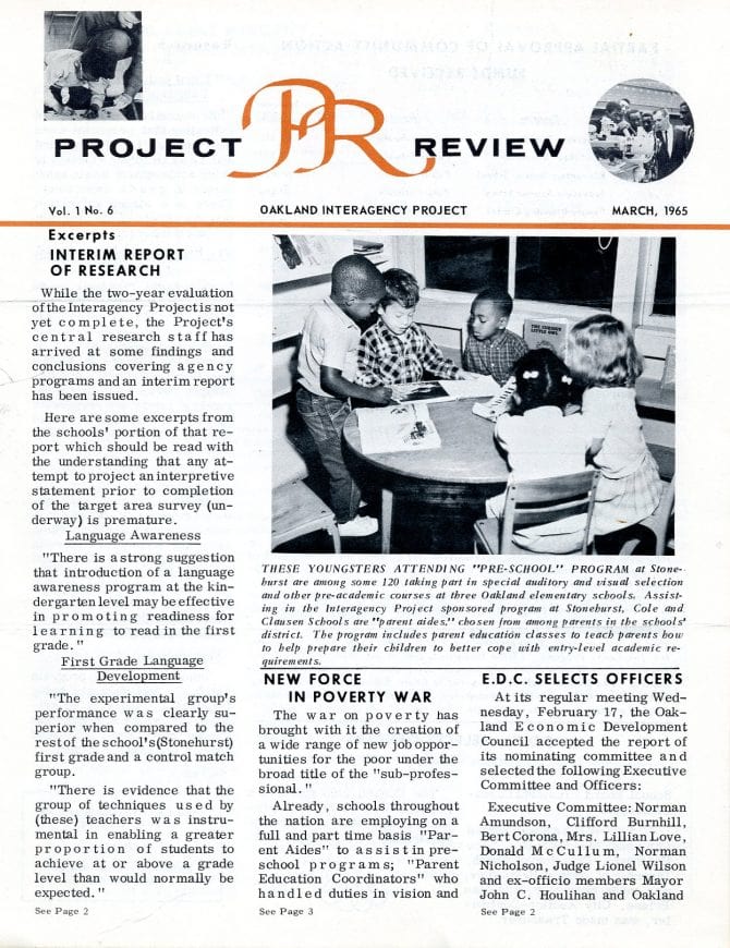 March 1965 Project Review newsletter of the Oakland Interagency Project.