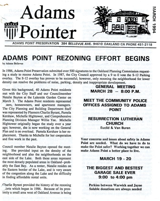 Mach 1994 Adams Point Preservation Society newsletter.