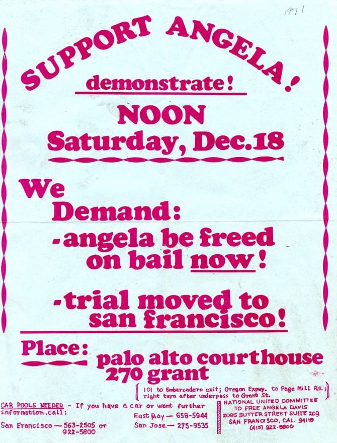 Flyer in support of Angela Davis, 1971.