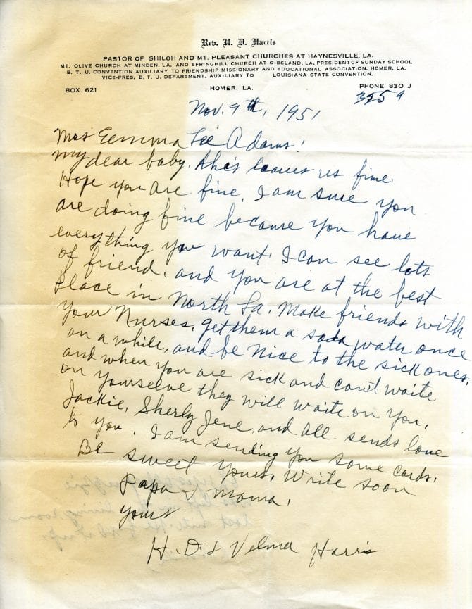 Letters from Rev. H.D. and Velma Harris