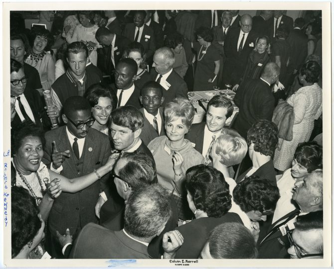 Robert F Kennedy crowd of smiling onlookers