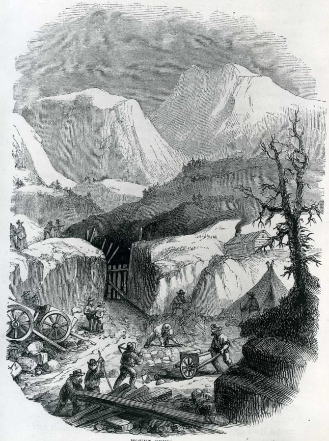 Illustration of Mount Ophie by J. Ross Browne.