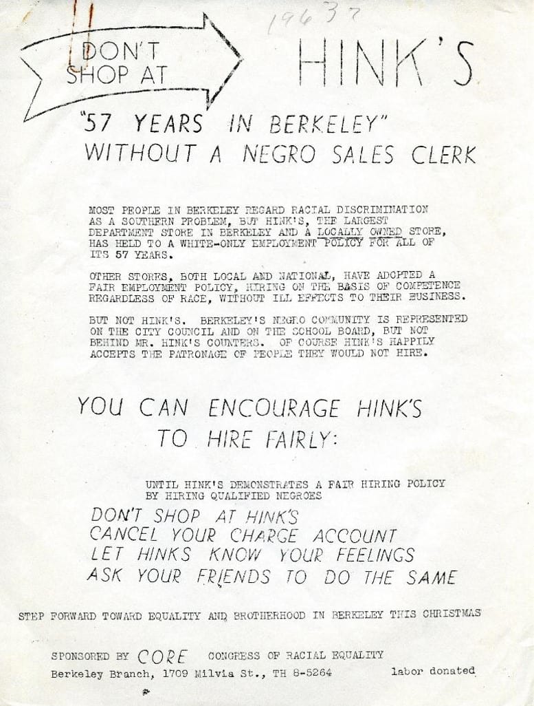 Flyer for a boycott of Hink's Department Store