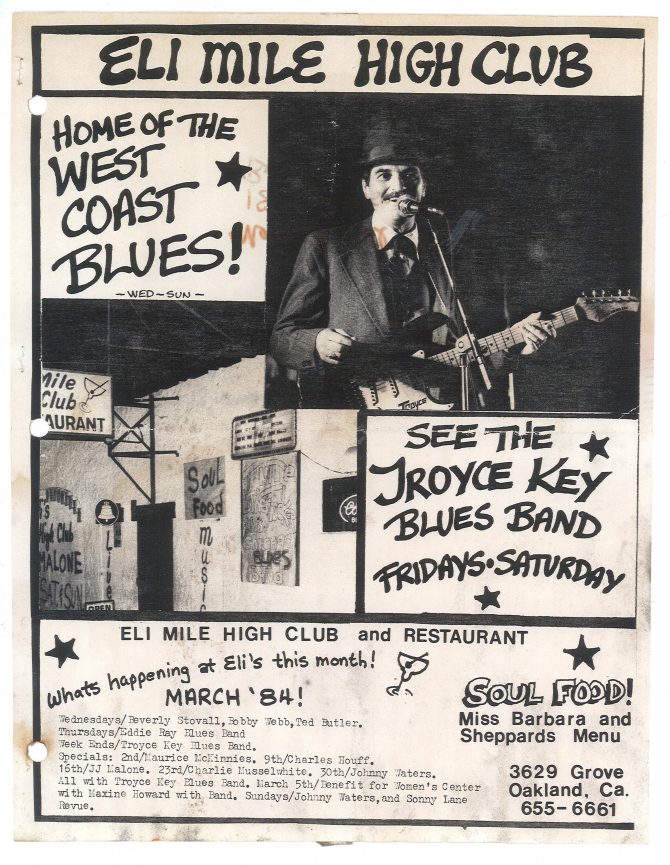 A flyer for the Eli Mile High Club advertising the Troyce Key Blues Band
