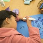 Paper Arts and Crafts at the Oakland Library MLK Jr. branch on April 1, 2019. It is the first day of the expanded hours at library branches.