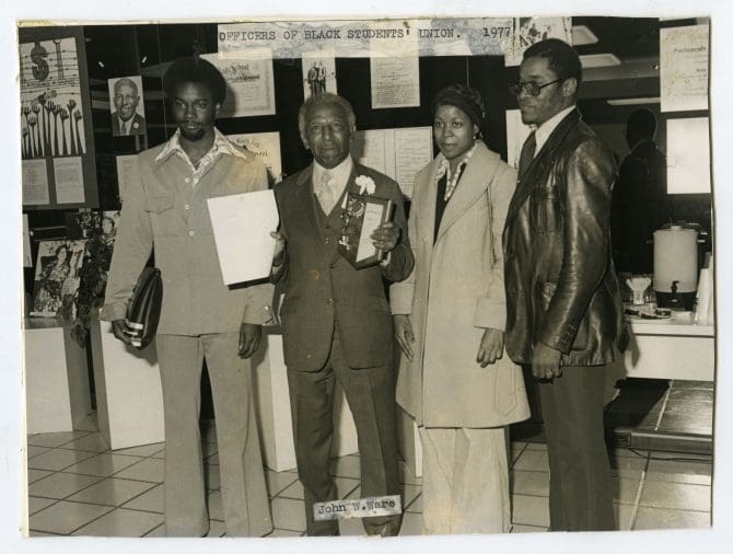 Historic image of John W. Ware with officers of Black Student Union