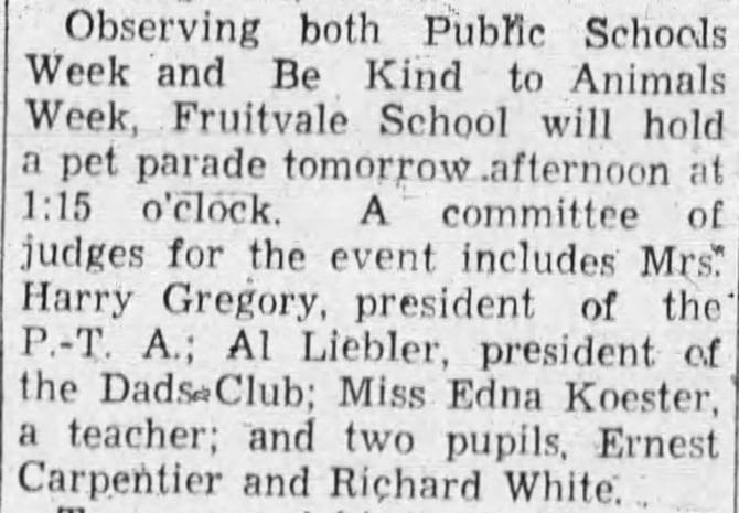 April 9, 1935, Oakland Tribune article describing the 1935 Fruitvale School Pet Parade.