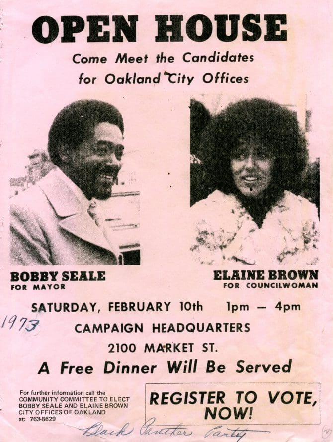 flyer, Community Committee to Elect Bobby Seale and Elaine Brown 1973