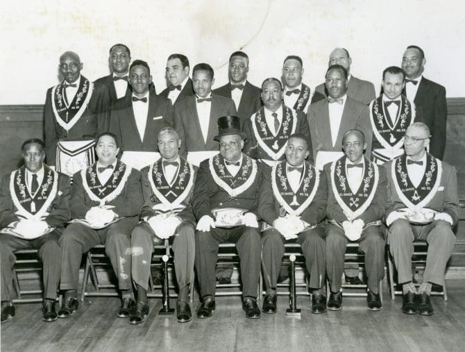 Group photograph of members of the Eli Baker #62 F. & A. M. Lodge, Oakland, California