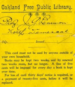 An early library card, belonging to Professor J.G. Lemmon.