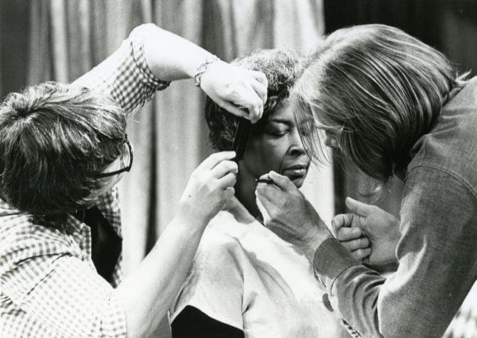 Ruth Beckford receiving hair and makeup for KCET's Circles