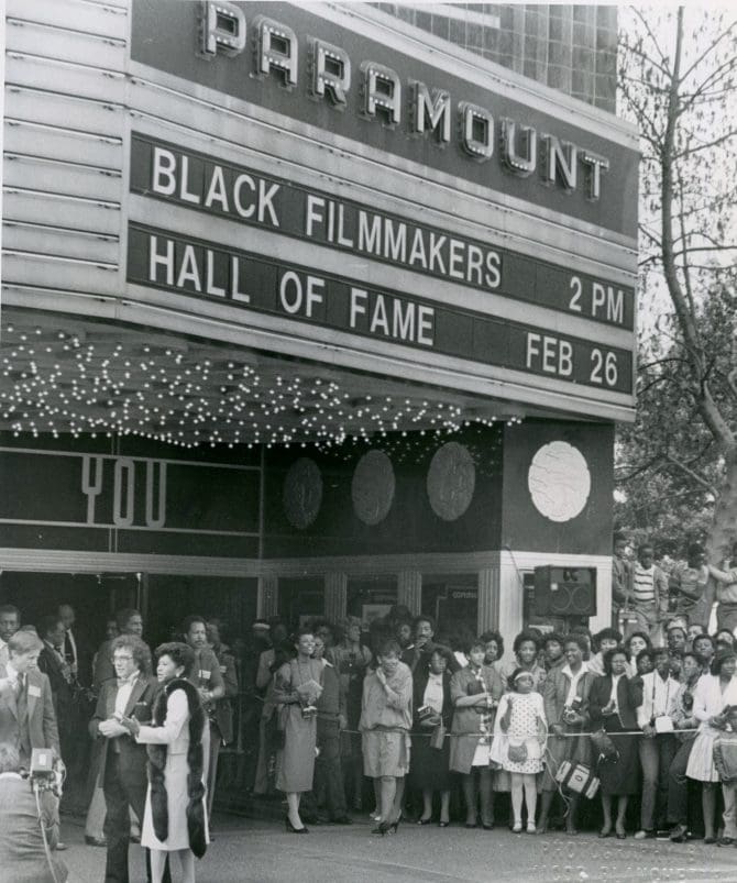 Sidewalk ceremony that precedes the Black Filmmakers Hall of Fame Oscar Micheaux Awards ceremony in front Paramount Theatre Oakland, California