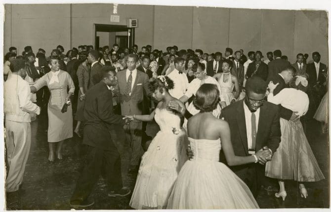 Couples dancing in ballroom at the N.A.A.C.P. annual convention in San Francisco, California