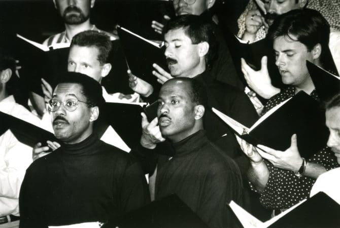 Members of the San Francisco Gay Men's Chorus singing