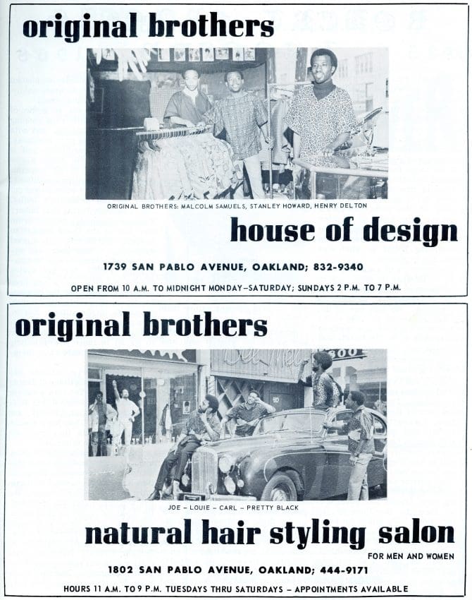 Advertisements for the Original Brothers House of Design and Natural Hair Styling Salon