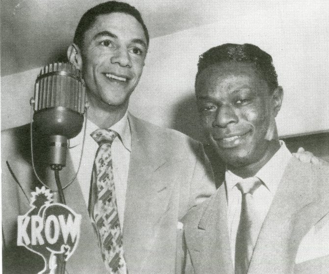 Don Barksdale with Nat King Cole at radio station KROW