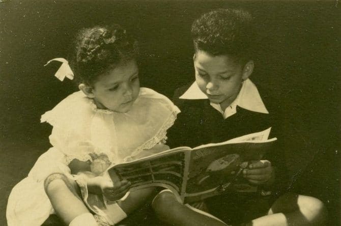 Portrait of children reading