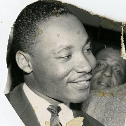 Martin Luther King Jr. talking with Roy Wilkins [part of N.A.A.C.P. San Francisco Convention collage]