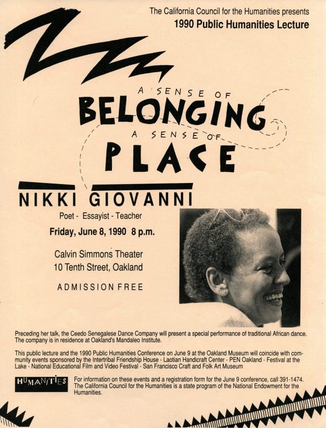 Nikki Giovanni California Council for the Humanities 1990 Public Humanities Lecture