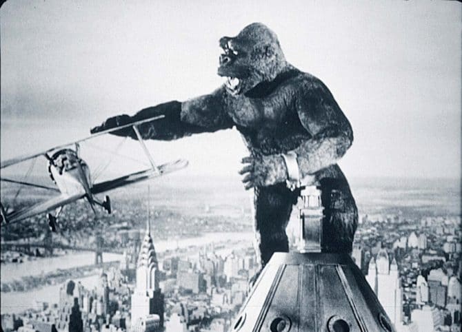 Still of King Kong fighting an airplane from the 1933 movie
