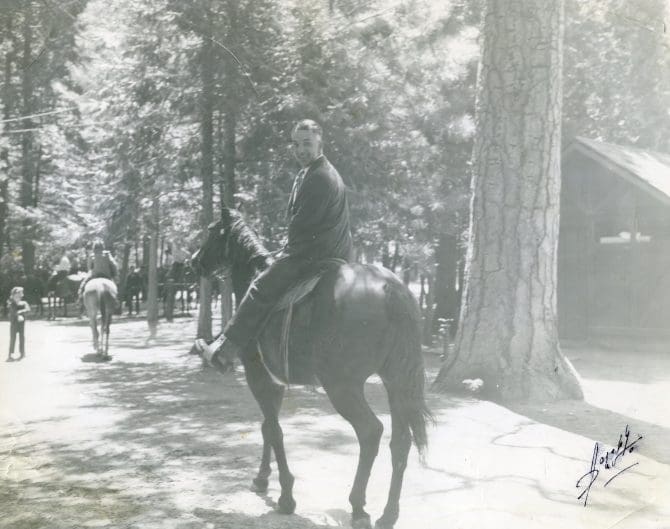 Joshua Rose on horseback in Yosemite National Park, 1947