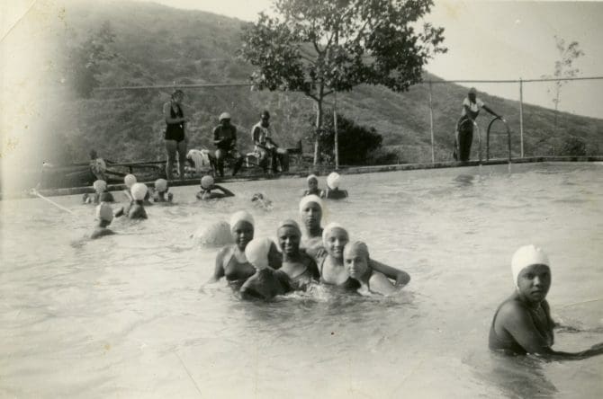 Group of girls swimming in pool