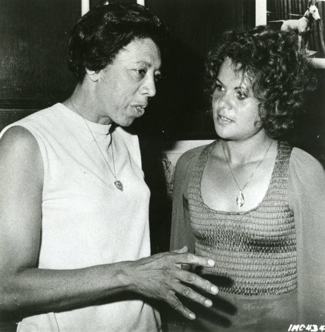 Tennis champion Althea Gibson (left) compares notes with current tennis great Evonne Goolagong during press reception in New York City 1972-10-22