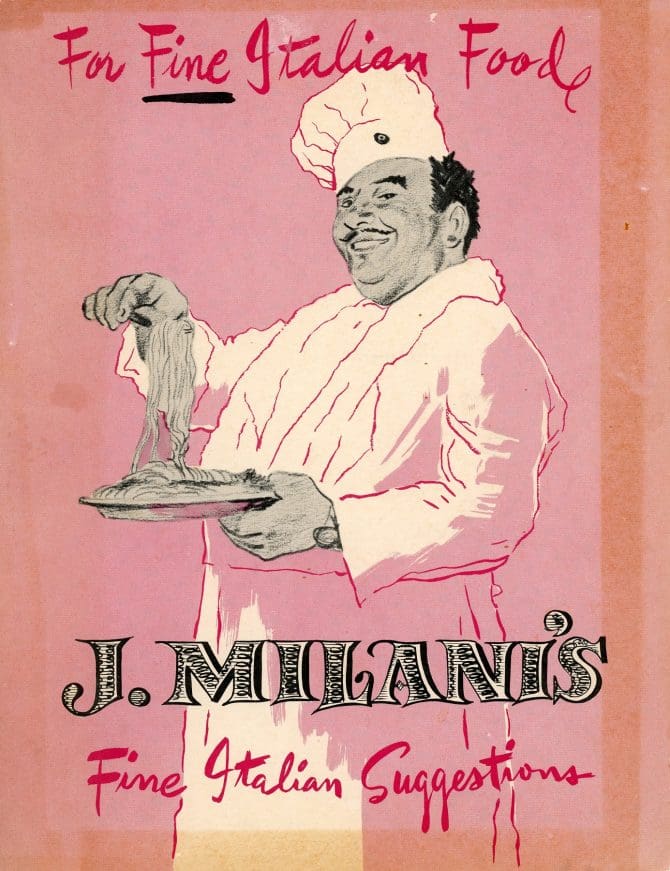 Menu from J. Milani's Fine Italian Restaurant