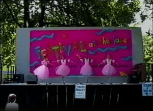 Image from a video of the Festival at the Lake's 1992 Young Artists Stage showing four ballet dancers in pink tutus.