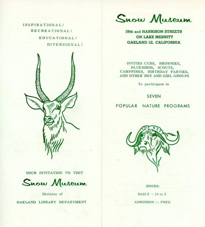 Brochure from the Snow Museum, with drawings of animals.