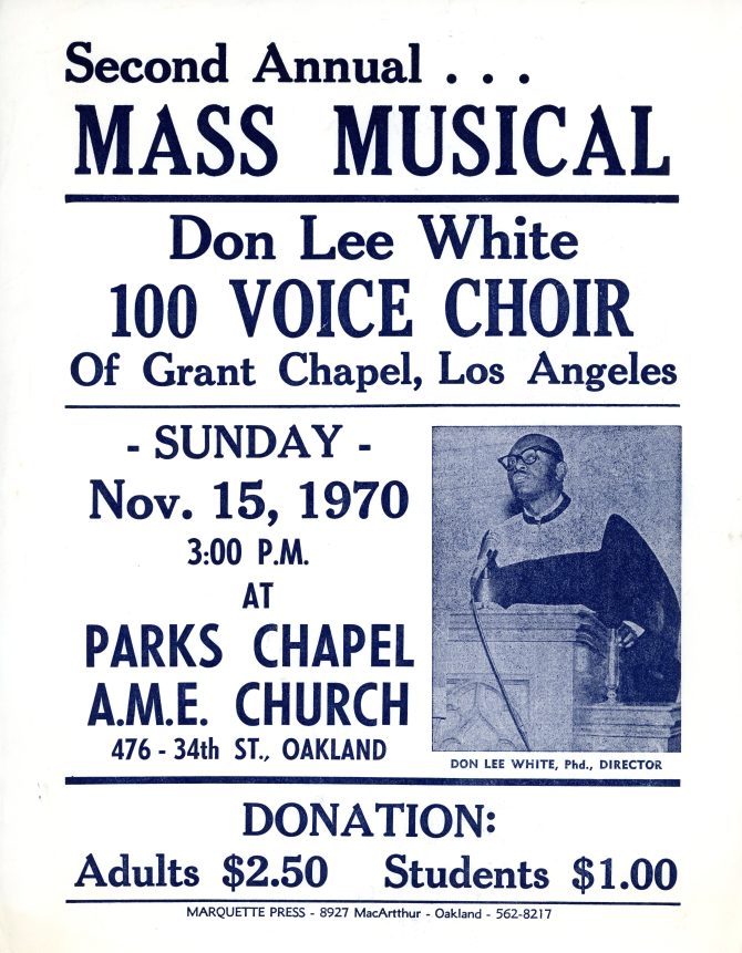 Second annual mass musical Don Lee White 100 voice choir at Parks Chapel A.M.E. Church
