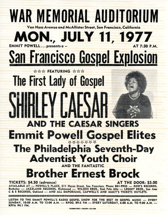 Shirley Caesar and the Caeser Singers (performing with the Emmit Powell Gospel Elites), War Memorial Auditorium, 1977