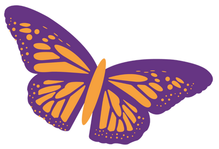 An orange and purple graphic of a butterfly