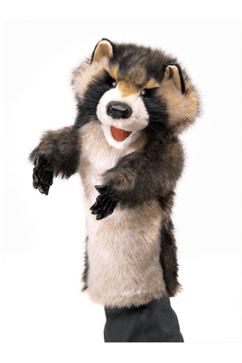 A photo of a raccoon stage puppet