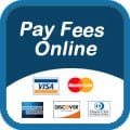 Image with the pay fees online text and credit card icons.