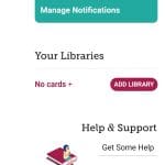 Screenshot of the libby app main menu page whit a button to add your library.