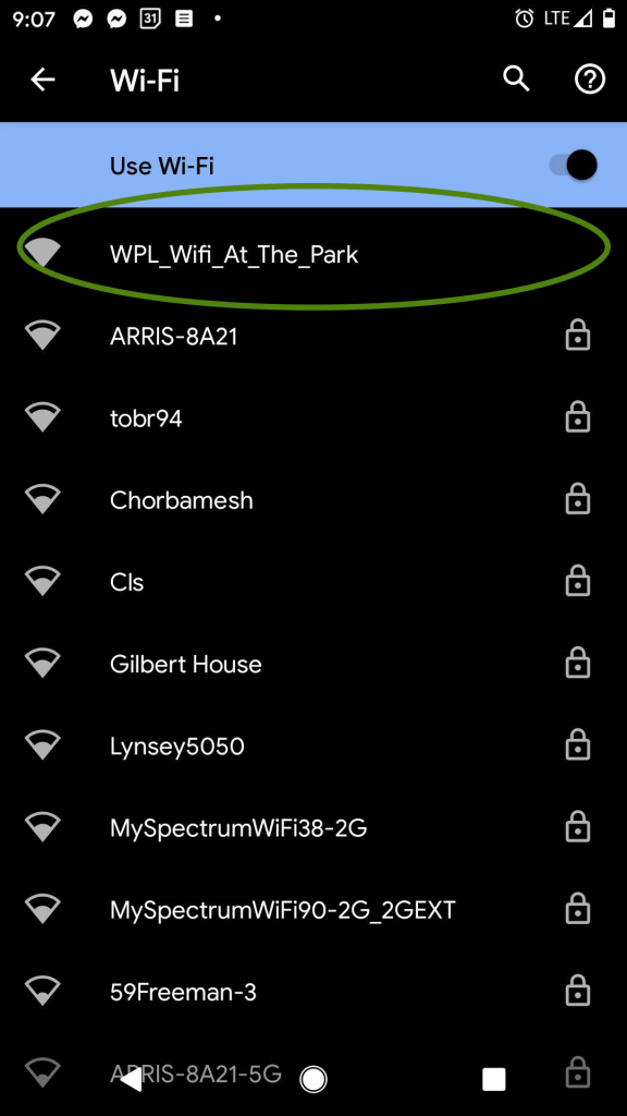 Connect to wireless network at Freeman Park