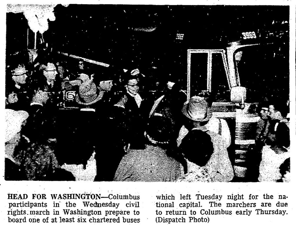 Boarding buses for the March on Washington, Columbus Dispatch, 8/28/1963, accessed through NewsBank.